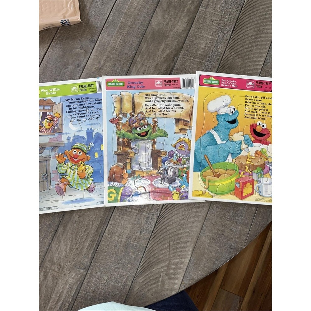 Vintage SESAME STREET Golden Frame Tray Puzzle1989 Elmo, Cookie, Grover, Grouch